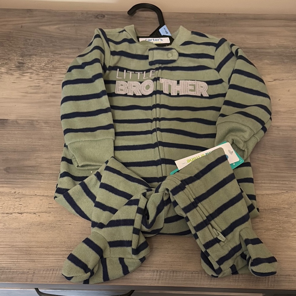 Green and Navy Striped Baby Onesie